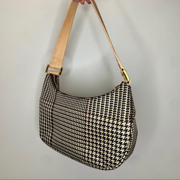 Ralph Lauren Vintage Houndstooth Shoulder Bag Mini Bag Glen Plaid Black Tan Gold - Picture 5 of 13